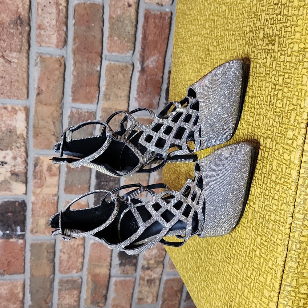 Silver strapped heels